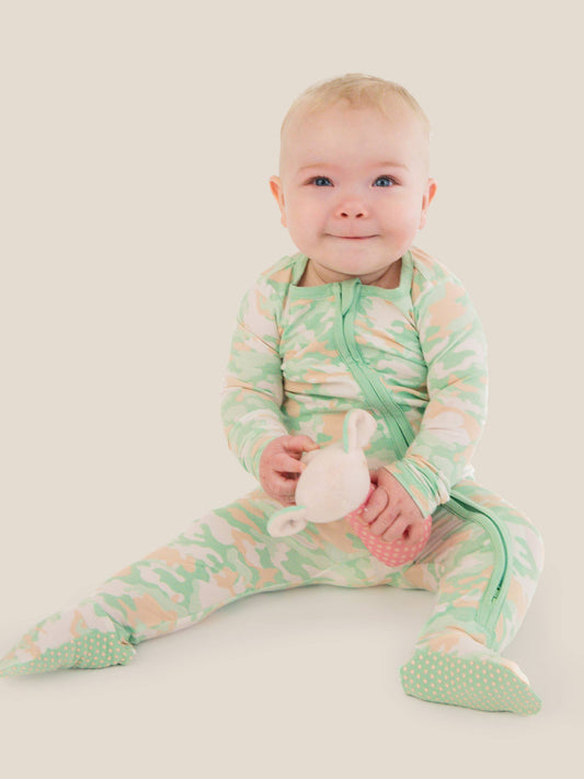 SoftSnooze™ Baby Cotton Modal Sage Trail Camo Footed One Piece Pajama