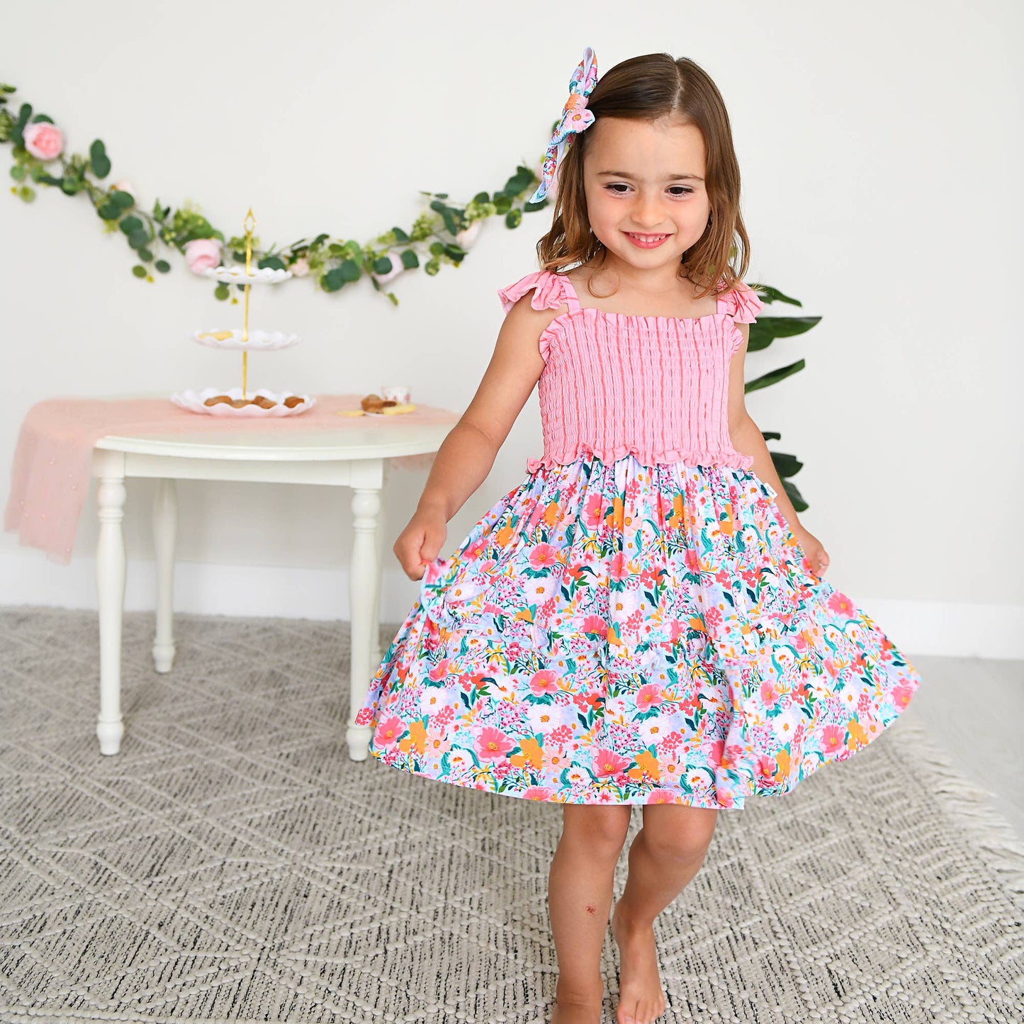 Cecelia Floral SMOCKED DRESS Bamboo Kids Outfit