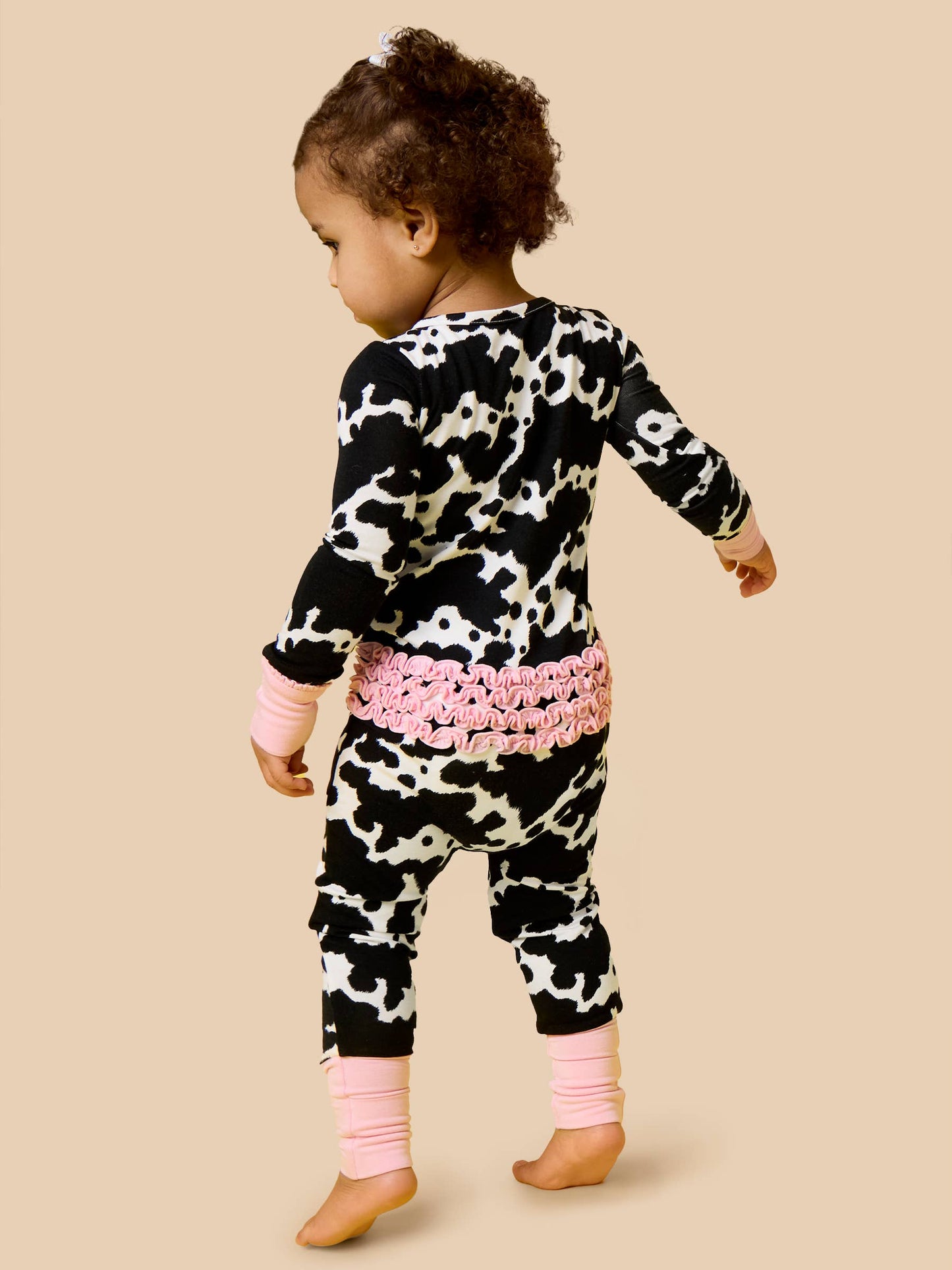 SoftSnooze™ Baby Girls Bamboo Viscose Moo Crew Convertible Ruffle One Piece Footie Pajama