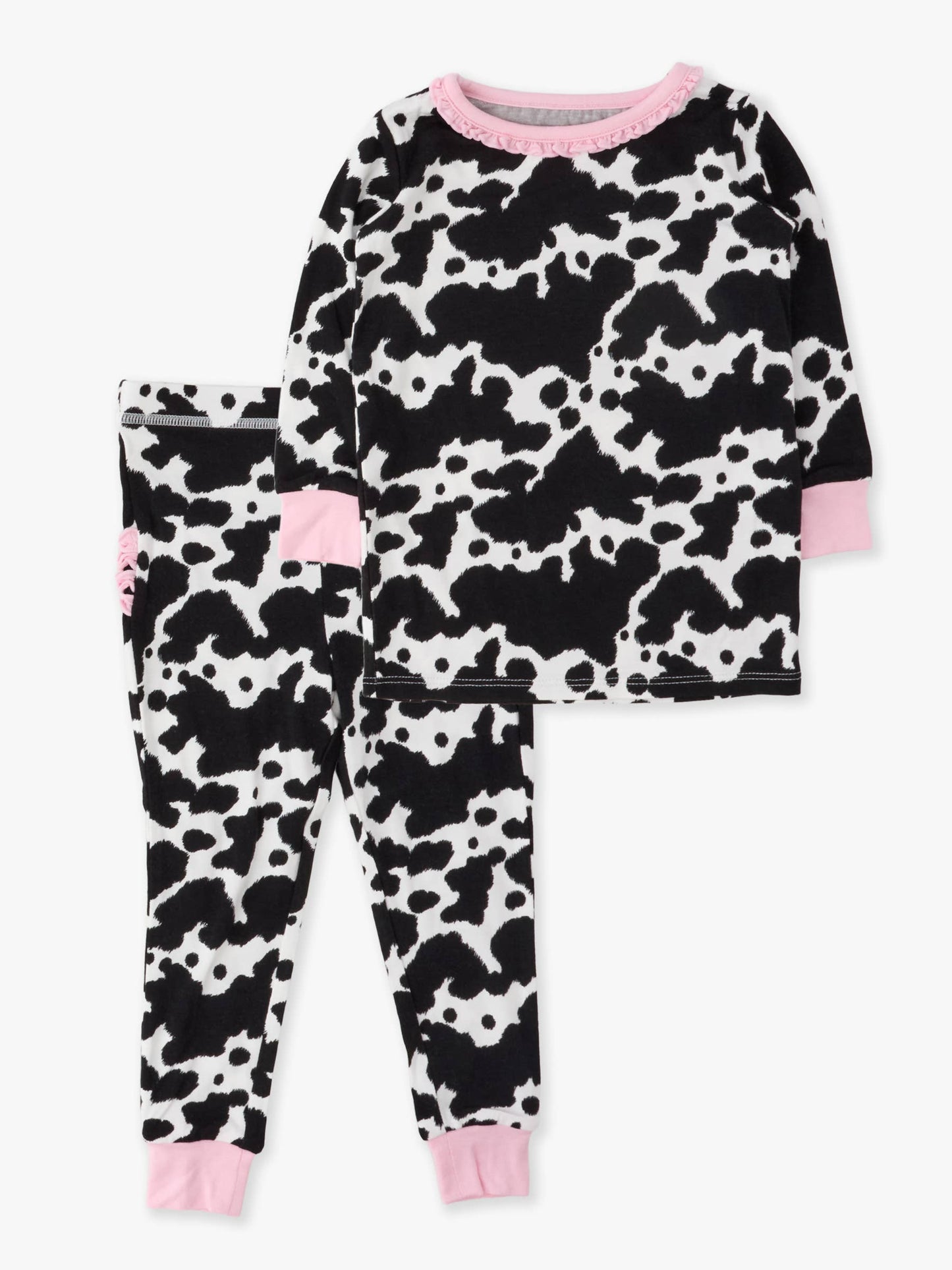 SoftSnooze™ Toddler Girls Bamboo Viscose Moo Crew Ruffle Long Sleeve Pajama Set with Signature Rear Ruffles