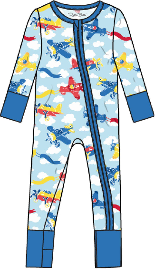 SoftSnooze™ Baby Bamboo Viscose Plane Parade Convertible One Piece Footie Pajama