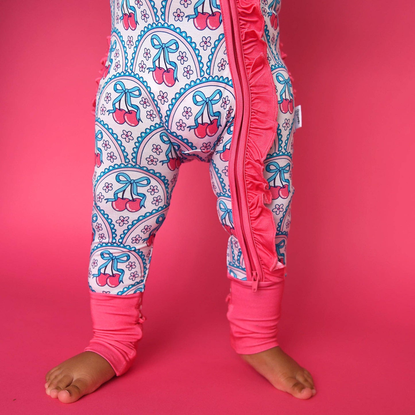 Cherry RUFFLE ZIP Bamboo One Piece Cherry Baby Outfit