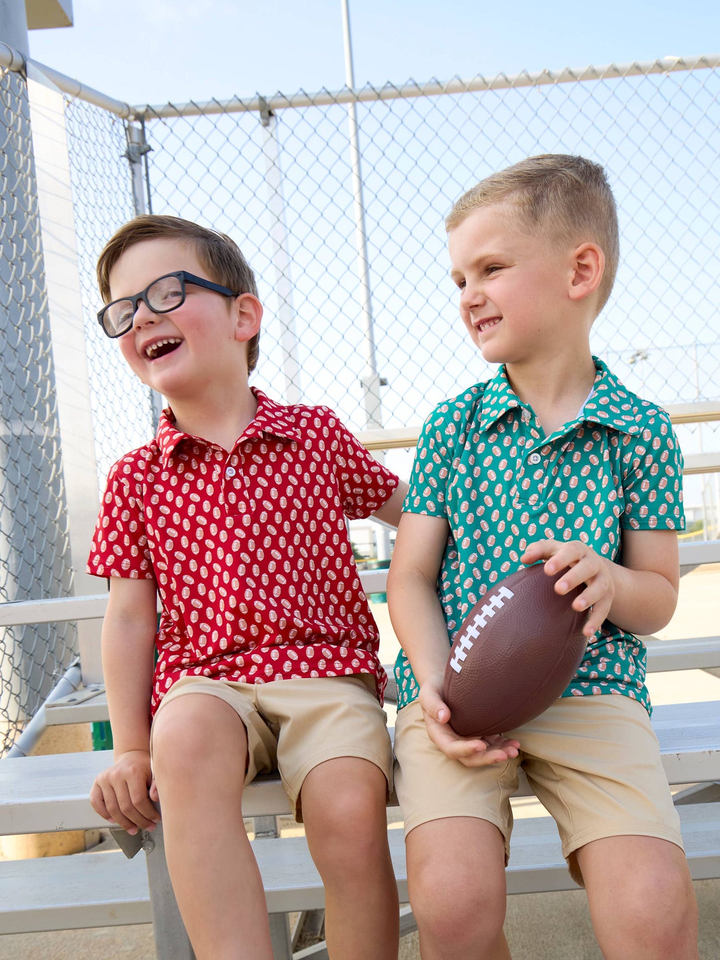 Boys Varsity Red Football Frenzy Knit Short Sleeve Performance Polo