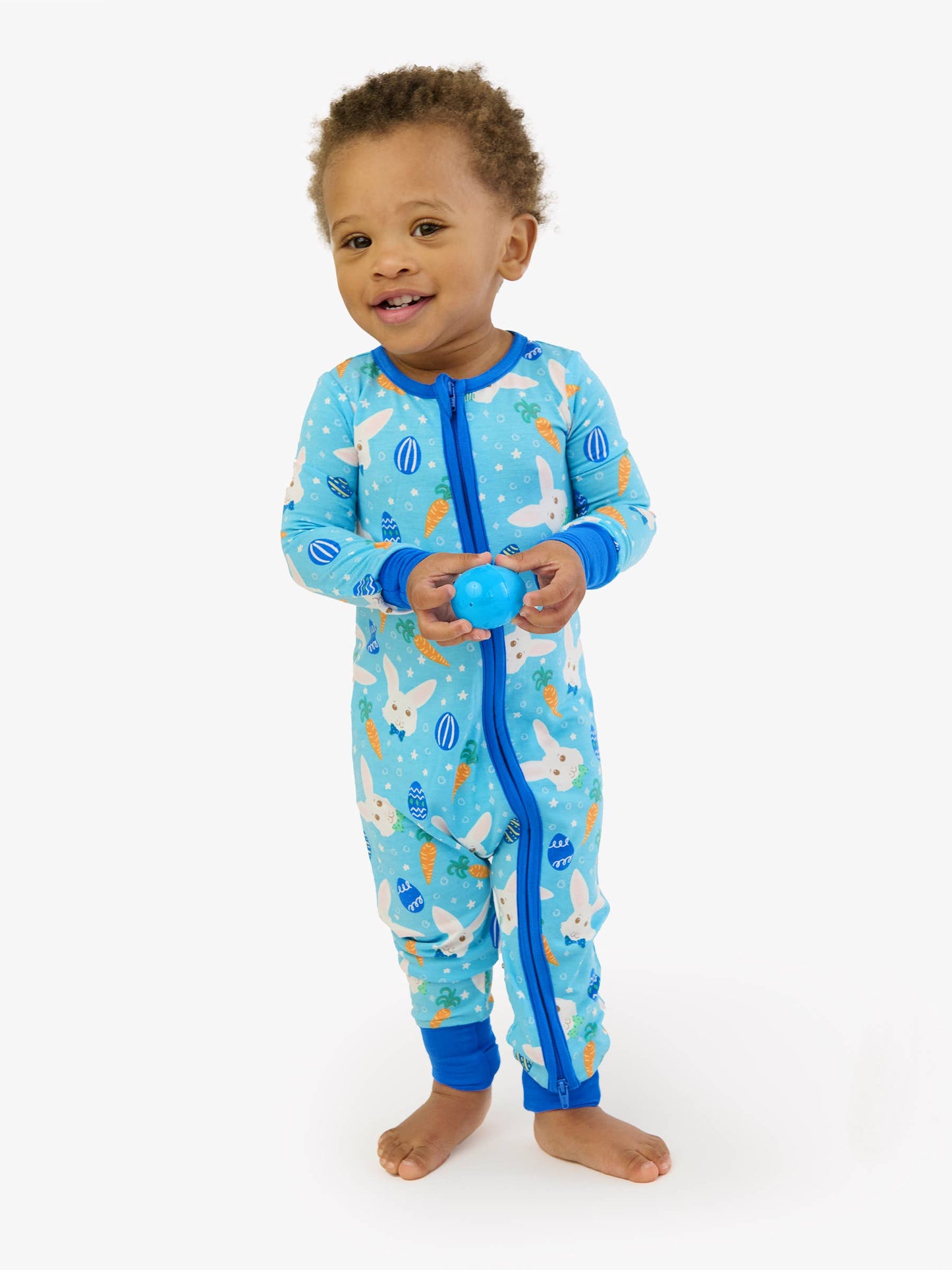 SoftSnooze™ Baby Bamboo Viscose Blue Bow Tie Bunnies Convertible One Piece Footie Pajama