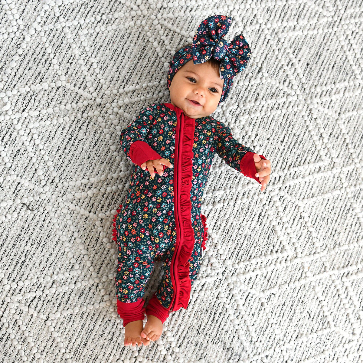 Isabelle RUFFLE ZIP Bamboo One Piece Floral Baby Outfit