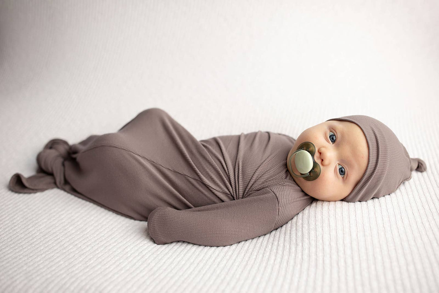 Cocoa Brown Ribbed Knotted Newborn Baby Gown sleepwear