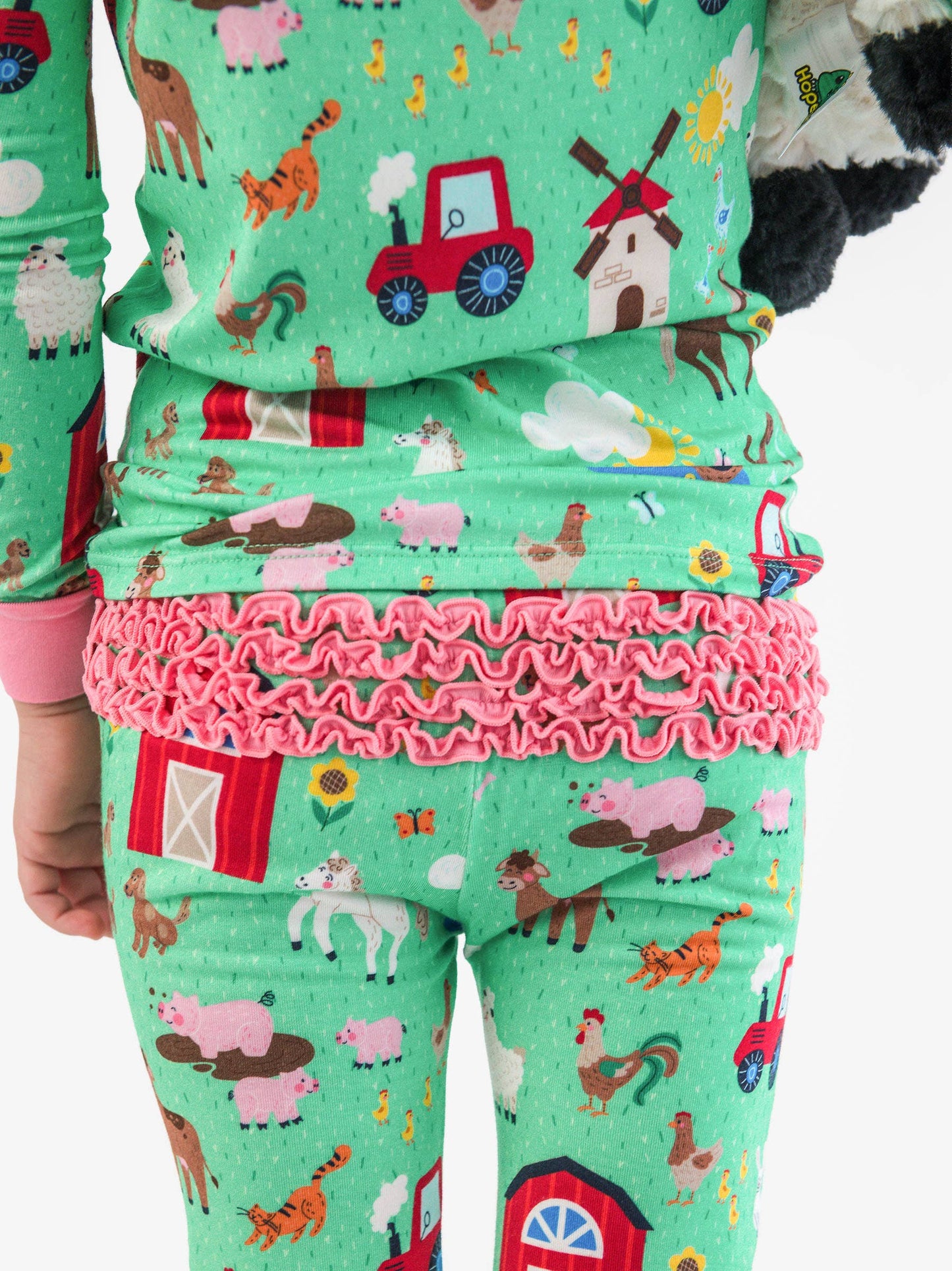 SoftSnooze™ Toddler Girls Bamboo Viscose Farm Friends Ruffle Long Sleeve Pajama Set with Signature Rear Ruffles