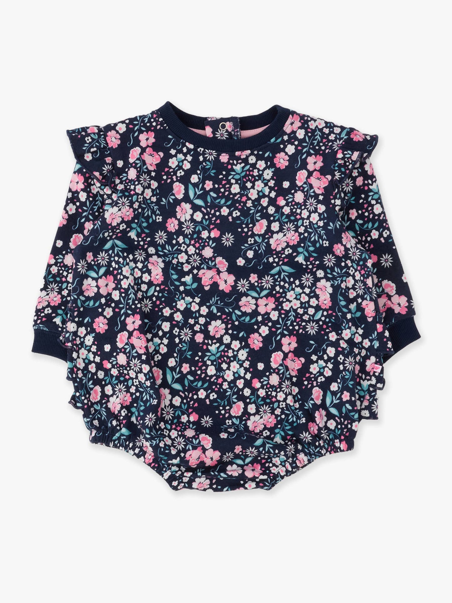 Baby Girls Moonlit Meadow Sweatshirt Bubble Romper with Signature Rear Ruffles
