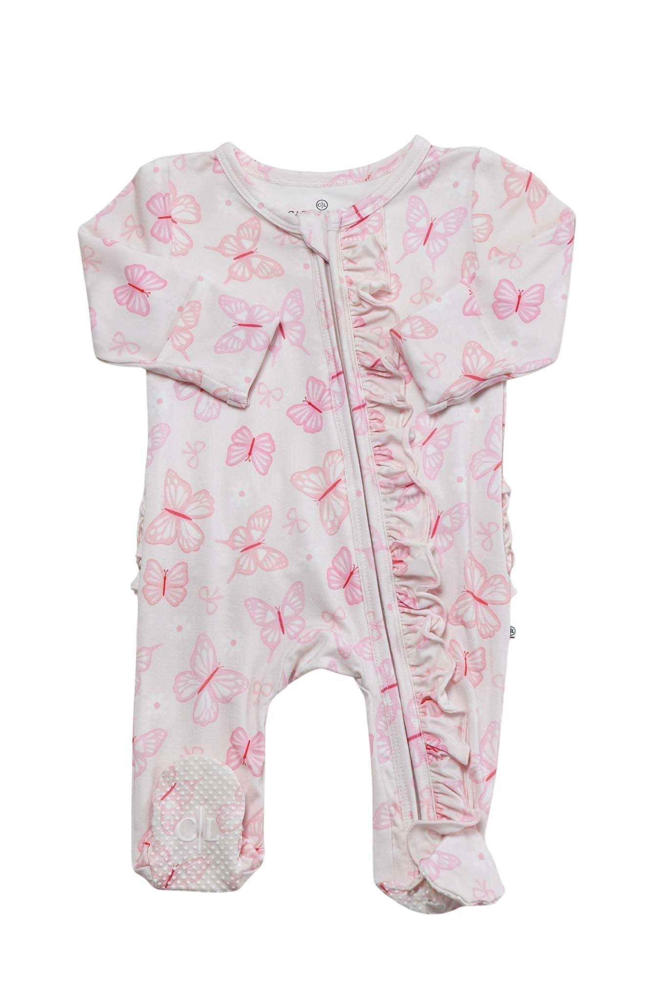 Ruffle Zipper Footie | Blooming Butterflies