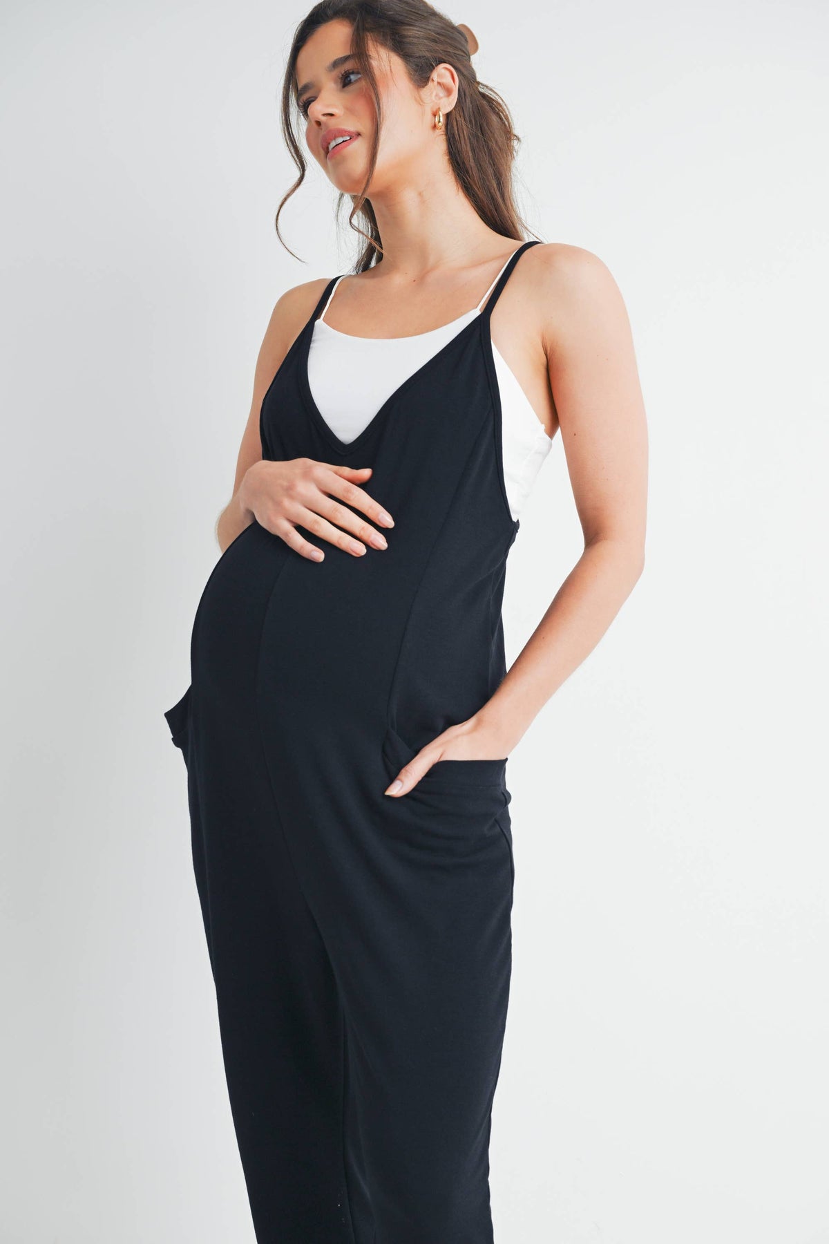 V-Neck Sleeveless Maternity Jogger Jumpsuit