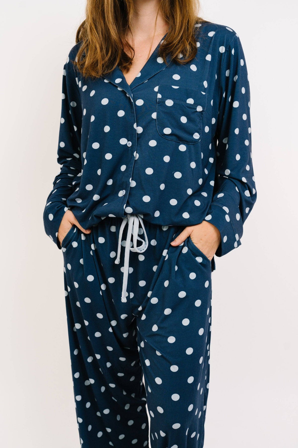 Navy Polkadot Women's Bamboo Pajama Set