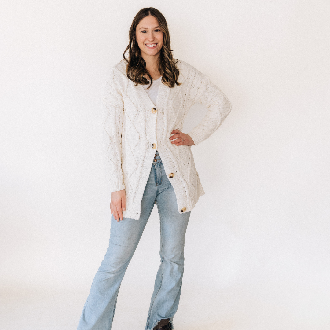 Ivory Cable Knit Cardigan- Child