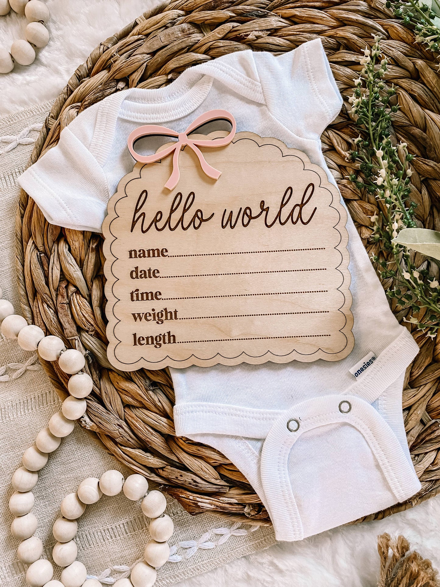 Hello World Birth Stat sign dainty bow