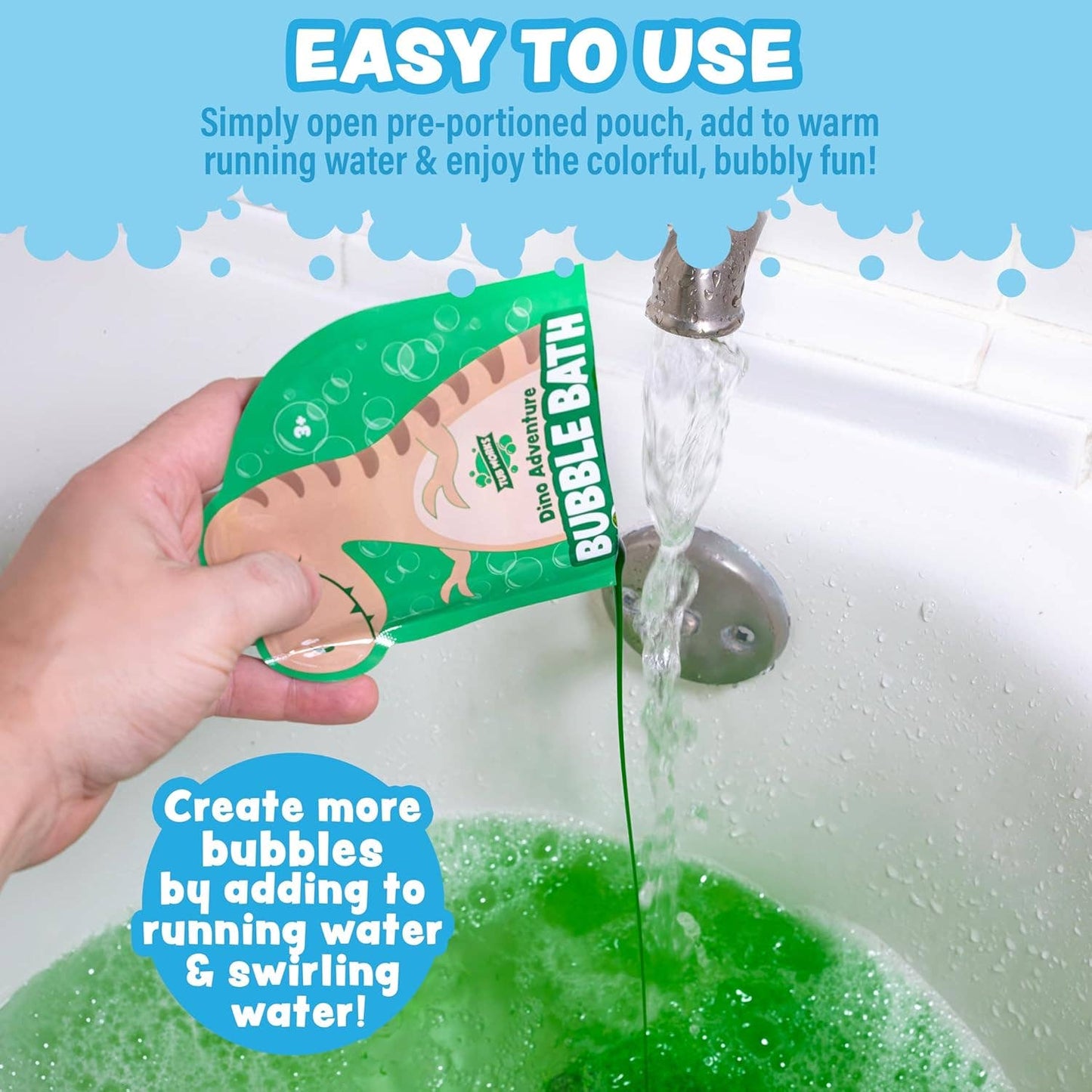 Tub Works® Magical Kids Bubble Bath, PaGreen, Blue & Orange Bath Colors