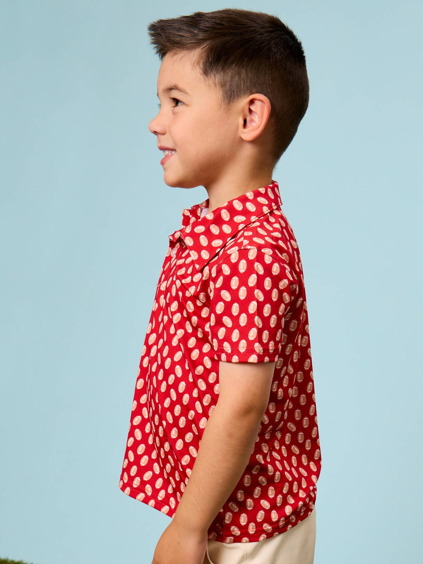 Boys Varsity Red Football Frenzy Knit Short Sleeve Performance Polo