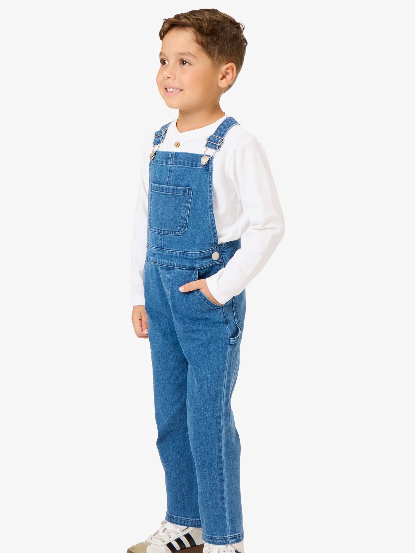 Boys Medium Wash Stretch Denim Overalls