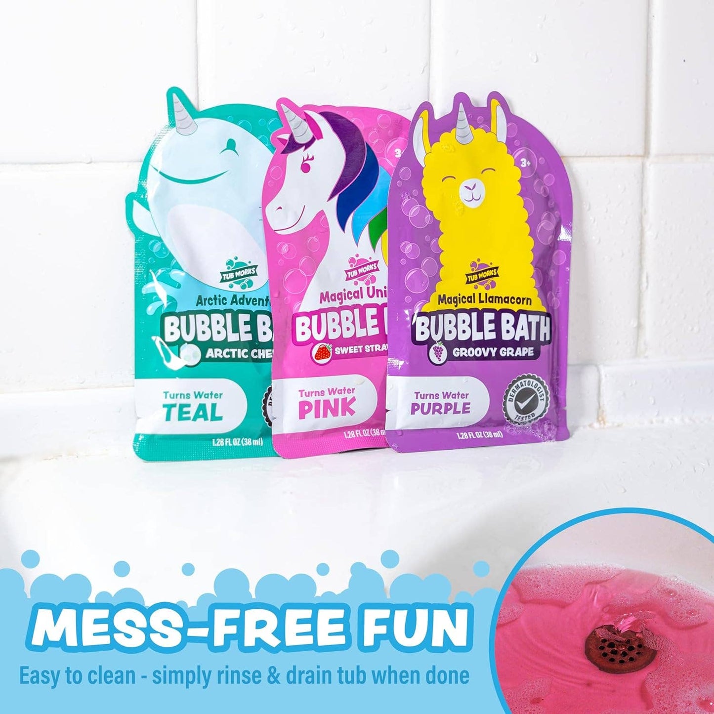 Tub Works® Magical Kids Bubble Bath, Pink, Purple & Teal Bath Colors