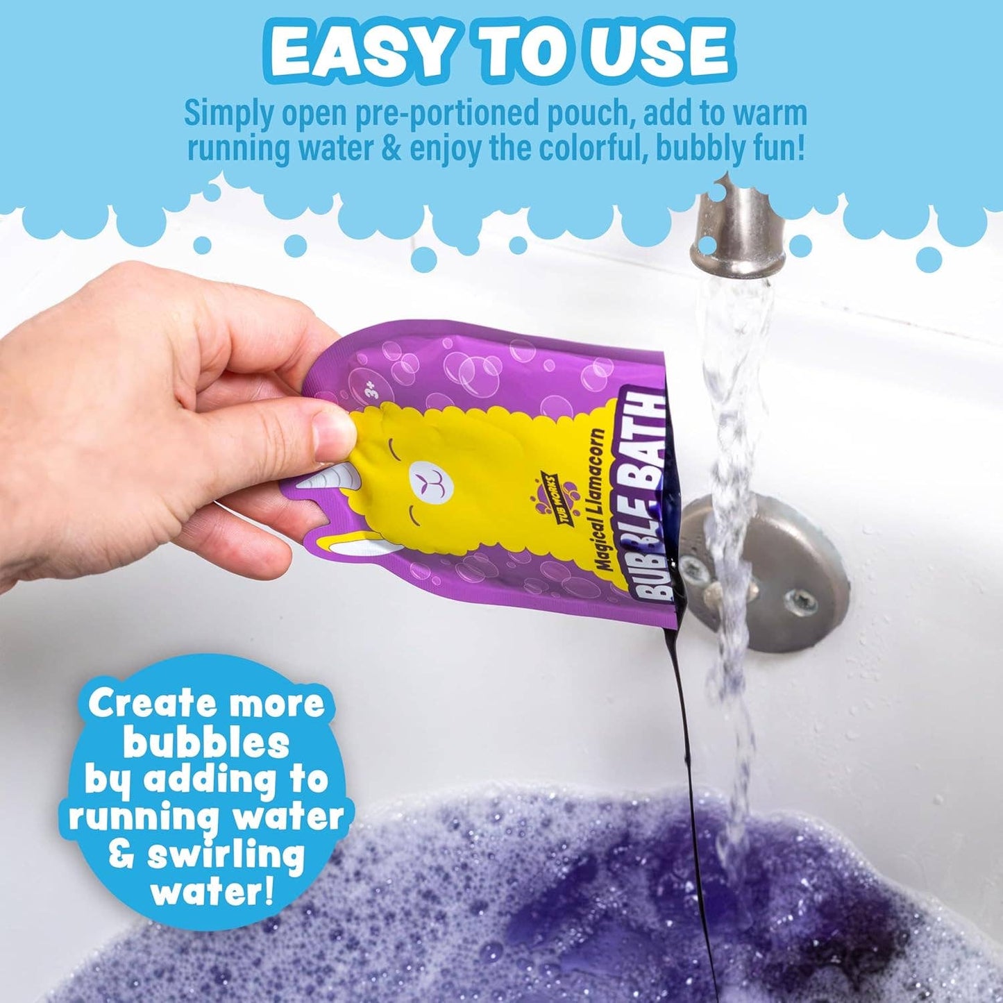 Tub Works® Magical Kids Bubble Bath, Pink, Purple & Teal Bath Colors