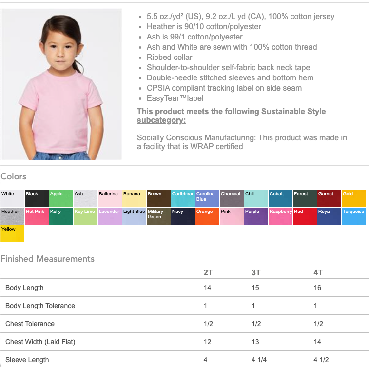 Rabbit Skins Toddler Cotton Jersey Blank T-Shirt 3301T 3301J