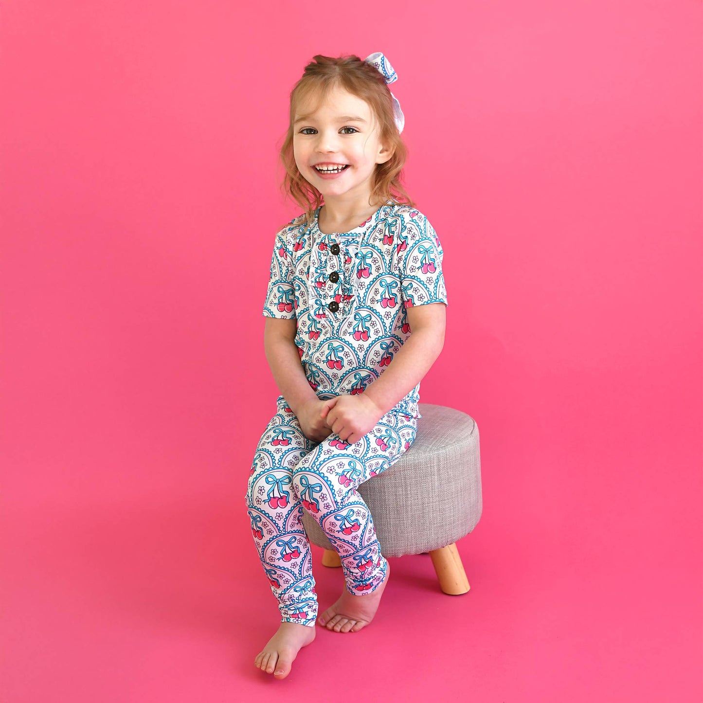 Cherry RUFFLE TWO PIECE Bamboo Cherry Lounge Set for Girls