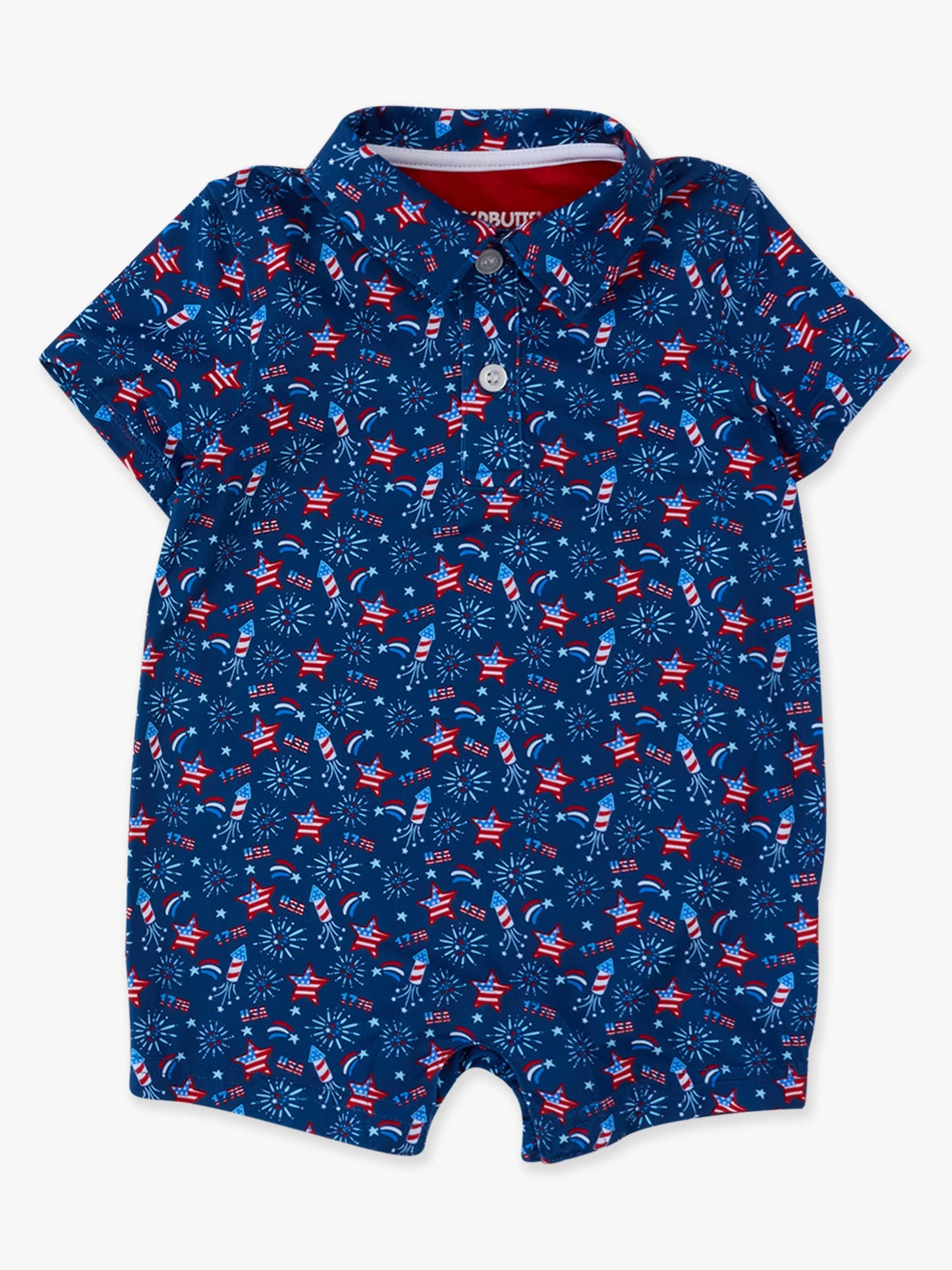 Baby Boys Red White & Boom Fireworks Performance Polo Romper