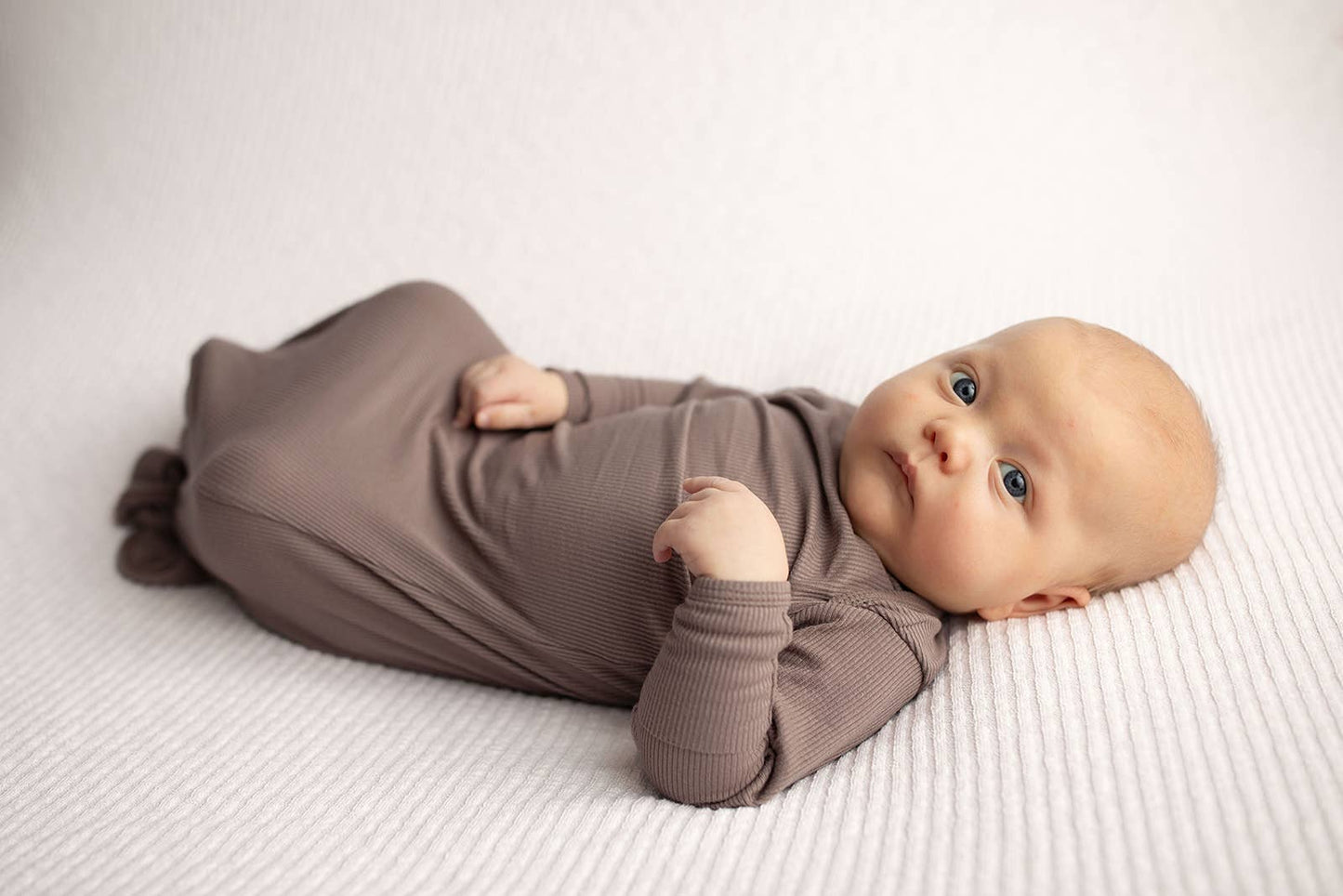 Cocoa Brown Ribbed Knotted Newborn Baby Gown sleepwear