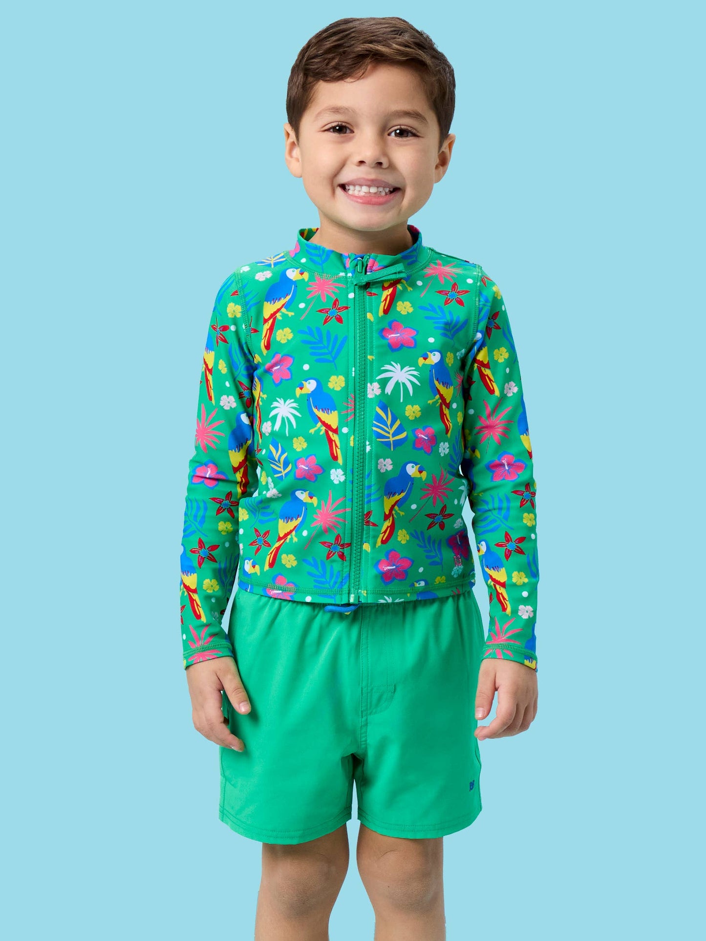 Boys Bright Green Performance Hybrid Swim Trunks