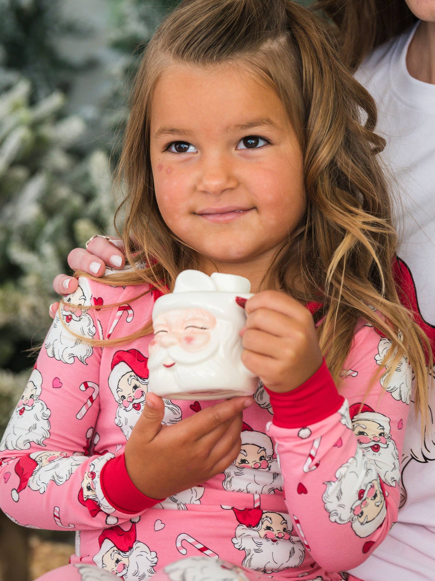 SoftSnooze™ Toddler Girls Cotton Modal Pink Santa Joy Ruffle Long Sleeve Pajama Set with Signature Rear Ruffles