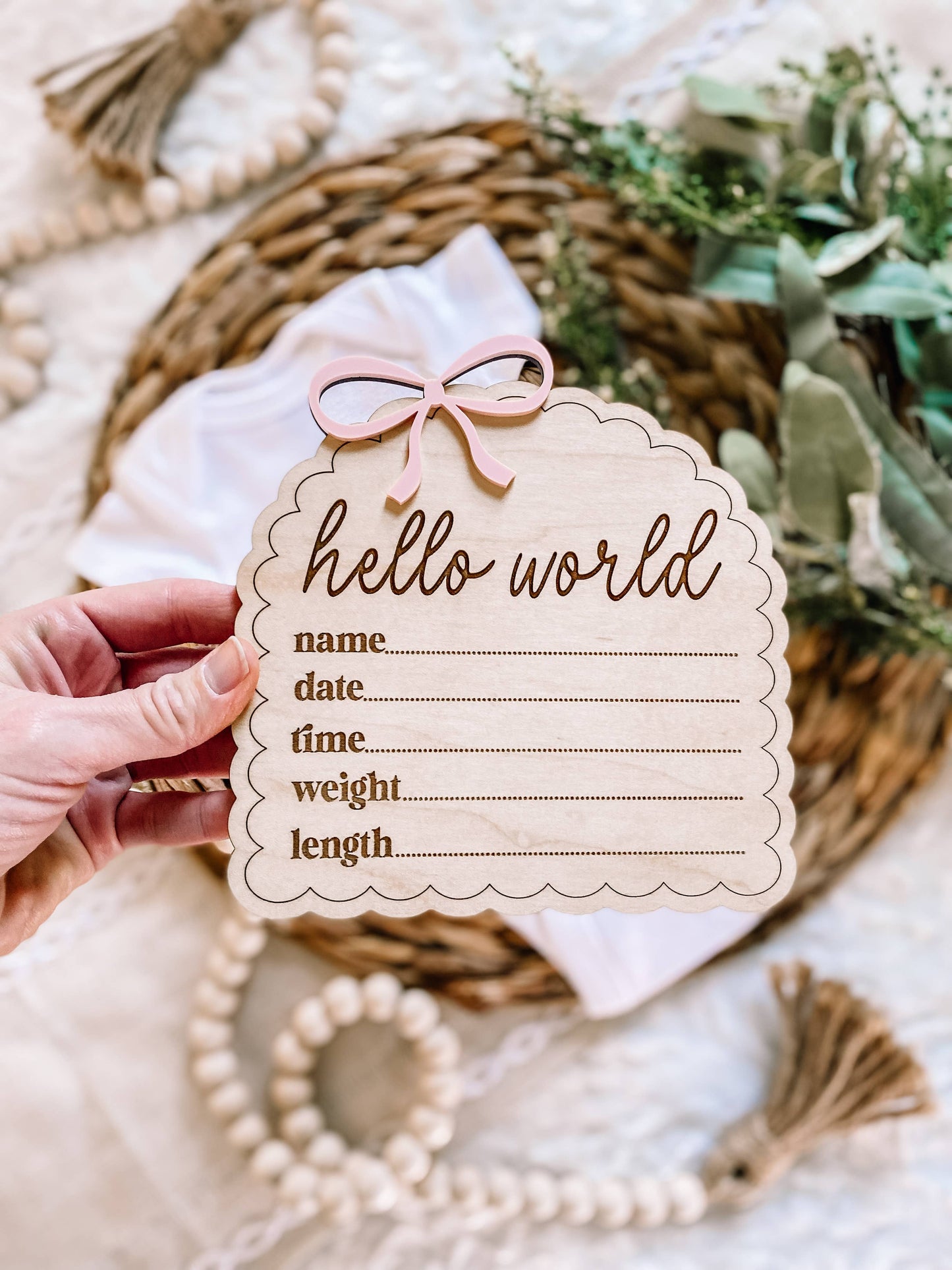 Hello World Birth Stat sign dainty bow