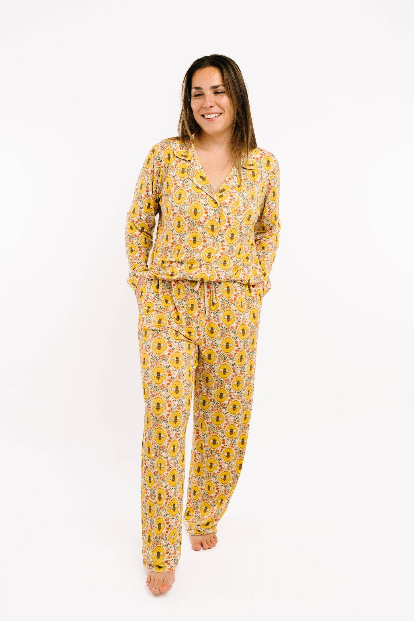 Sweet Bee Women's Button Up Long Sleeve Set