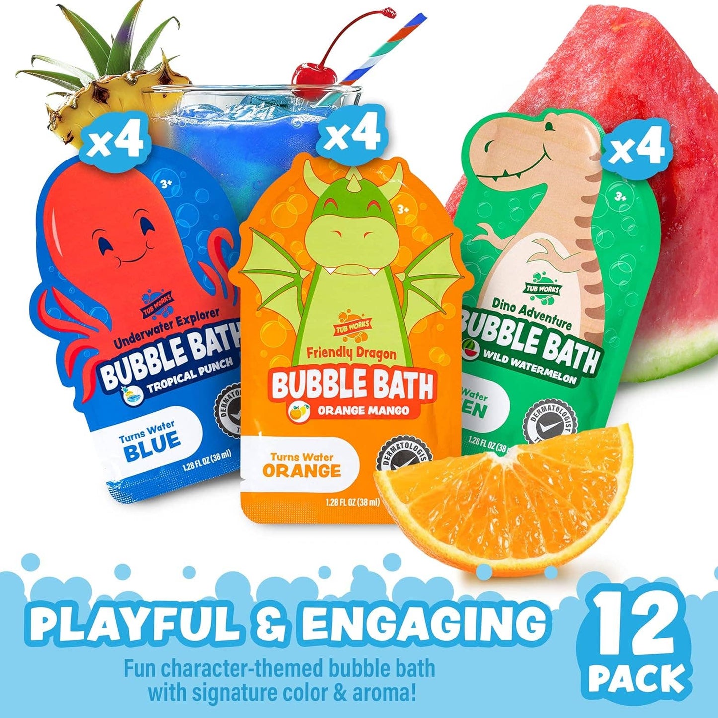 Tub Works® Magical Kids Bubble Bath, PaGreen, Blue & Orange Bath Colors