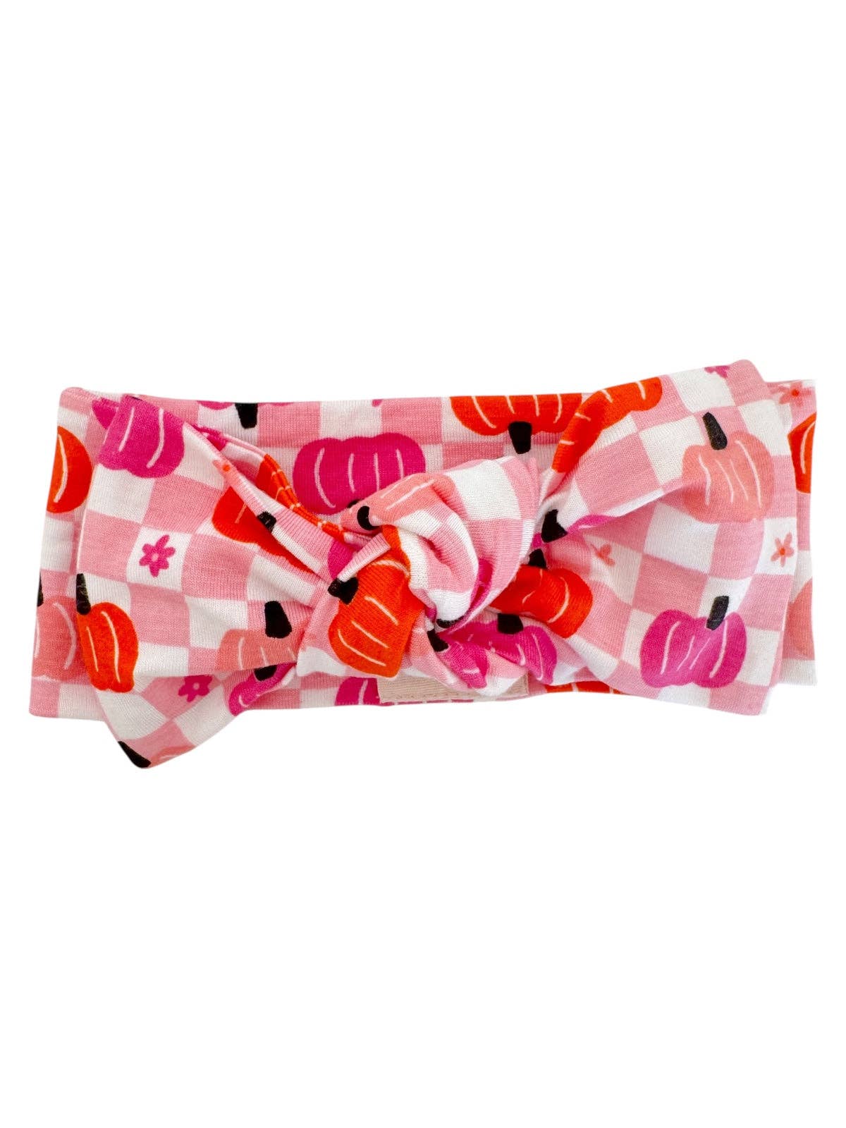 Knot Bow, Pumpkin Checkerboard Pink