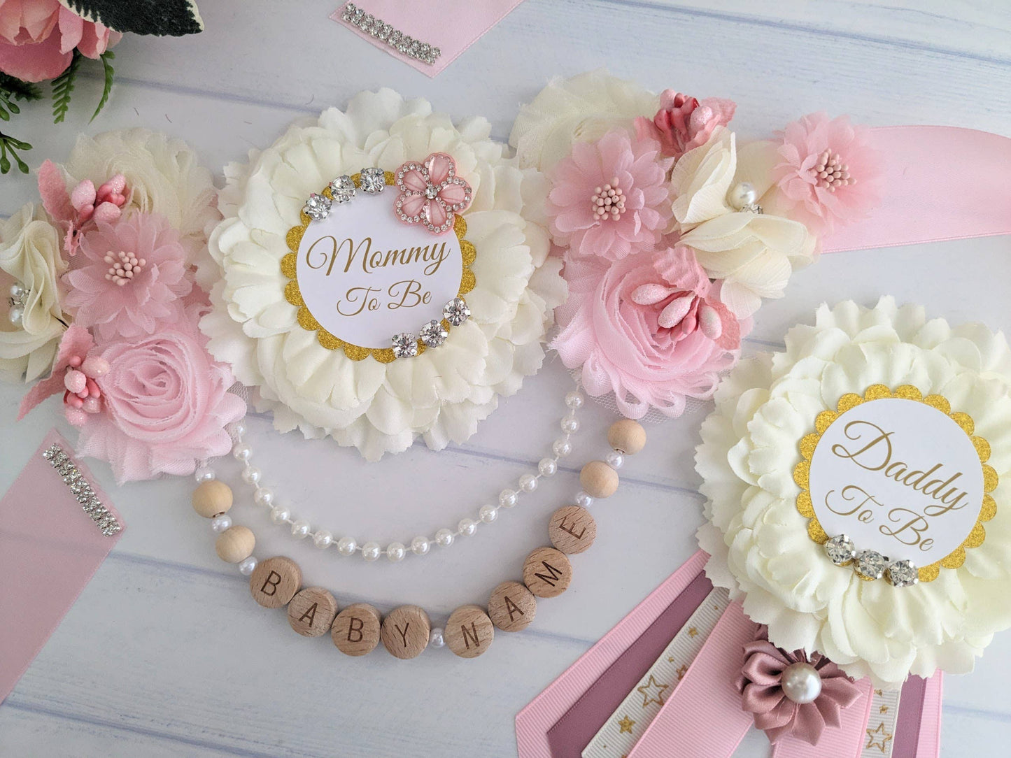 Blush Pink Baby Girl Shower Mom To Be Sash Belt