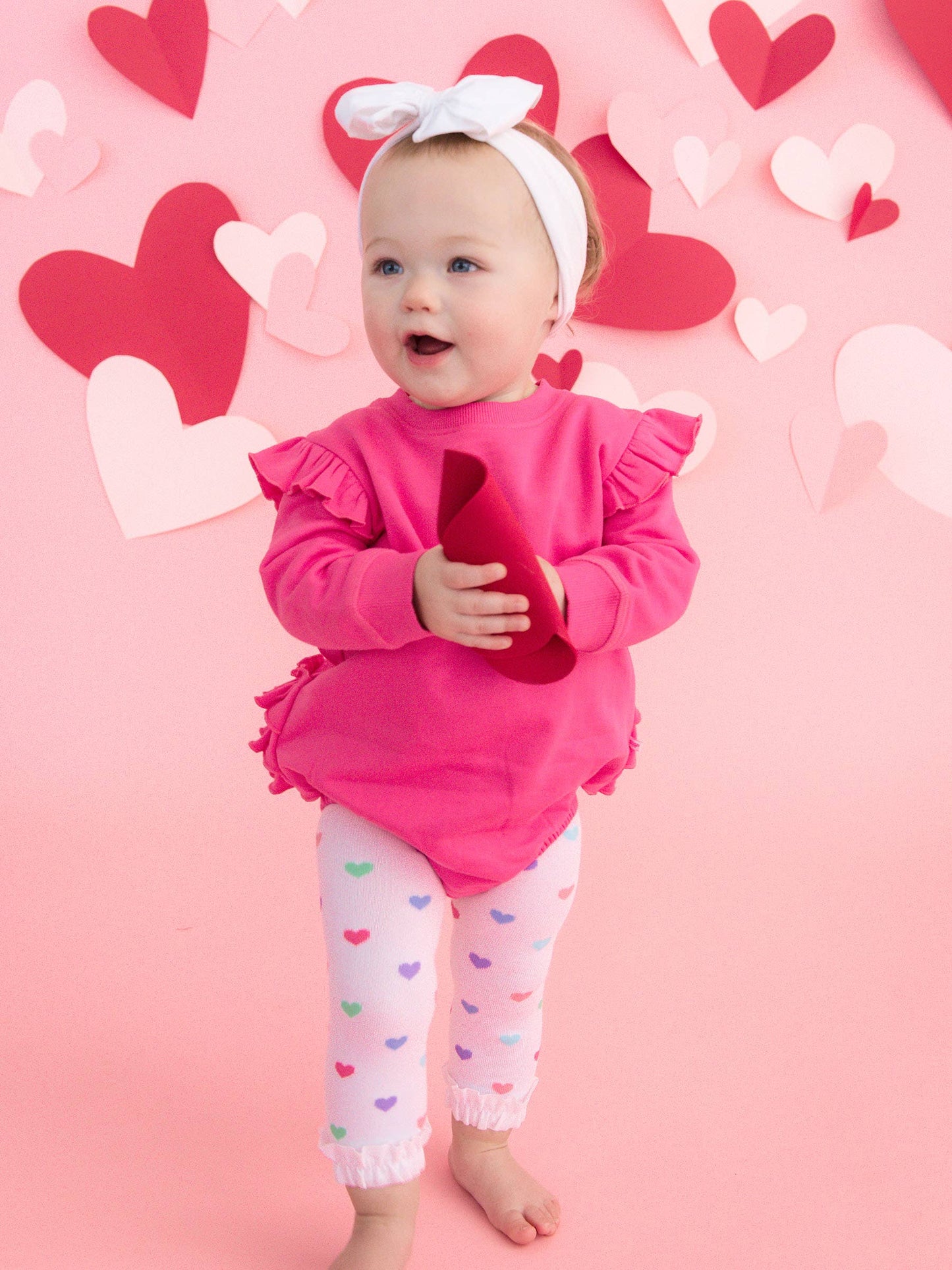 Girls Rainbow Colorful Hearts Patterned Footless Ruffle Tights