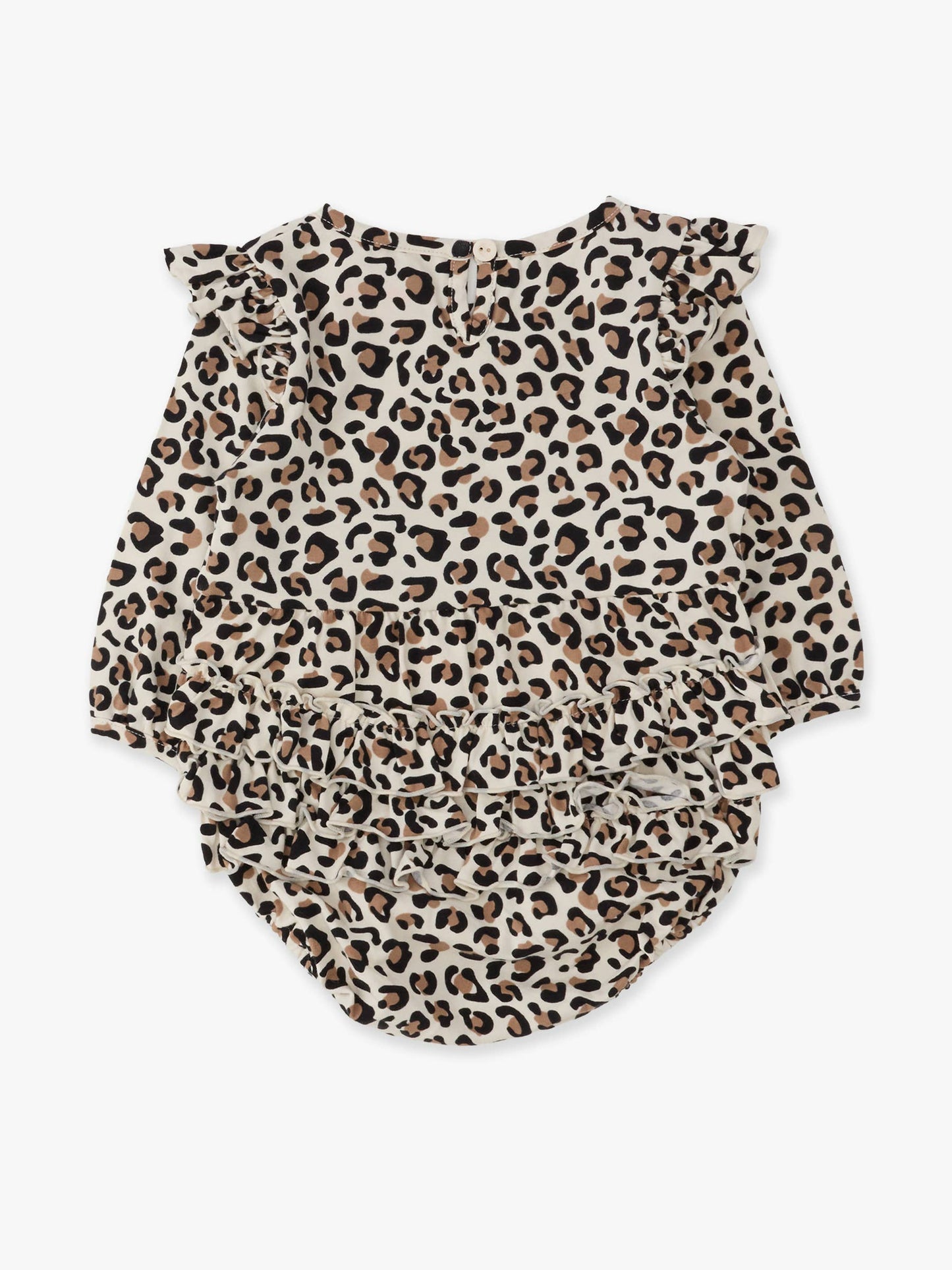 Baby Girls Classic Leopard Knit Long Sleeve Flutter Bubble Romper