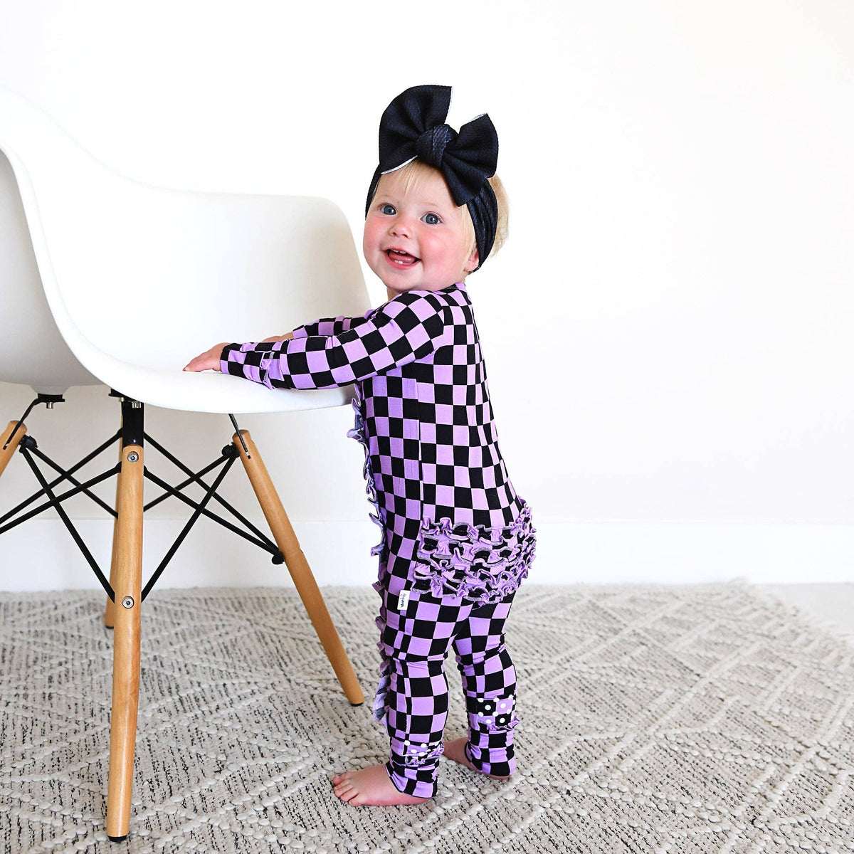 Hadley RUFFLE ZIP Bamboo Halloween Checks Baby Outfit