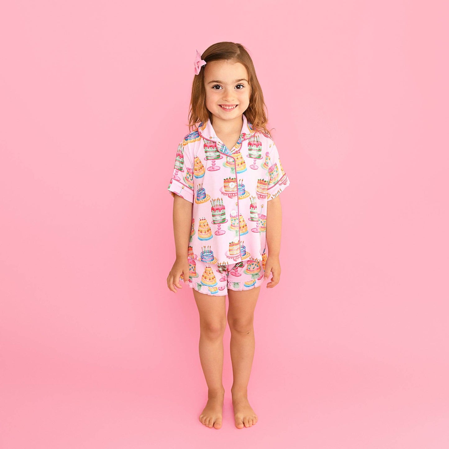 Birthday RUFFLE LOUNGE SHORT SET Bamboo Cake Print Outfit