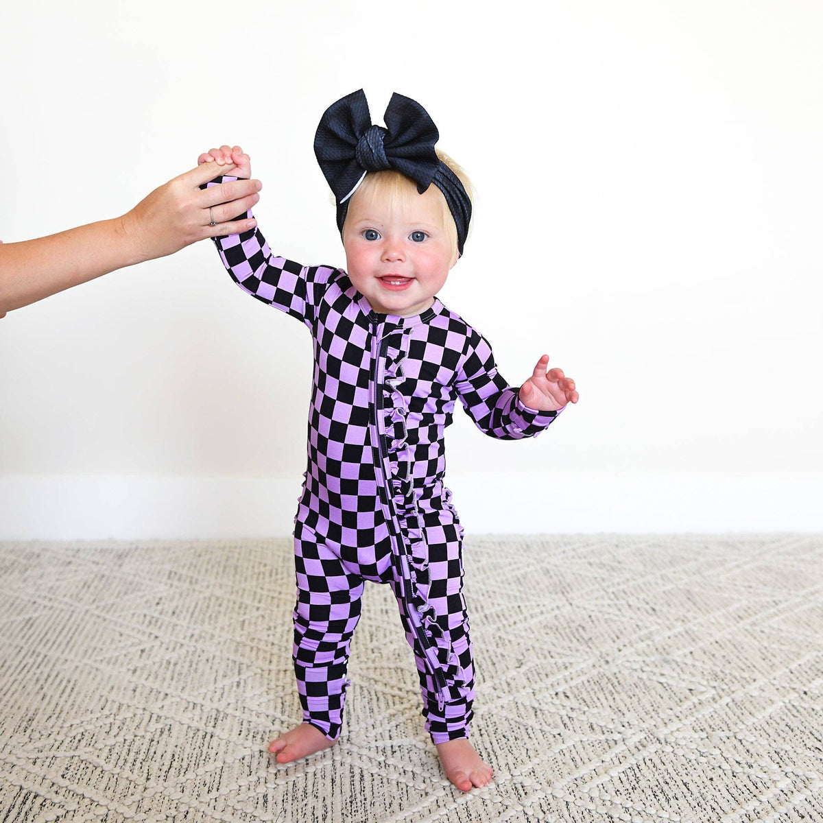 Hadley RUFFLE ZIP Bamboo Halloween Checks Baby Outfit