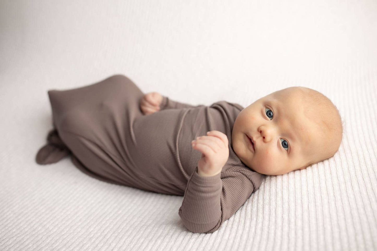 Cocoa Brown Ribbed Knotted Newborn Baby Gown sleepwear