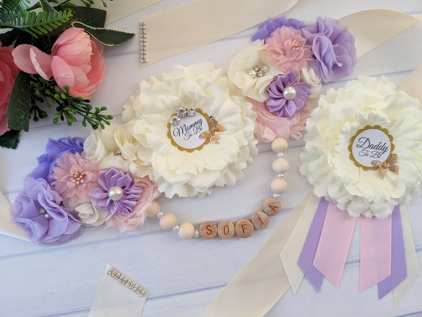 Butterfly Baby Girl Shower Mom To Be Sash Belt Photo Prop