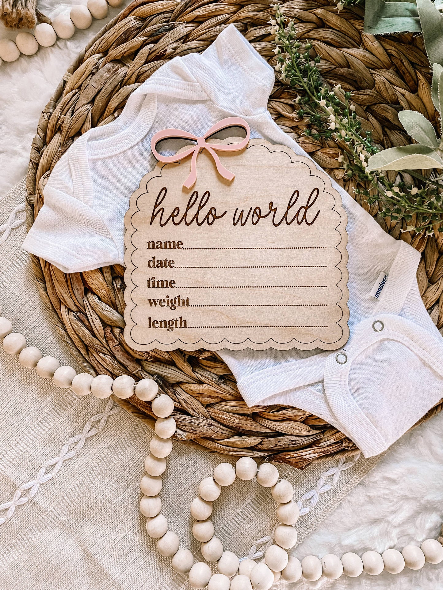 Hello World Birth Stat sign dainty bow