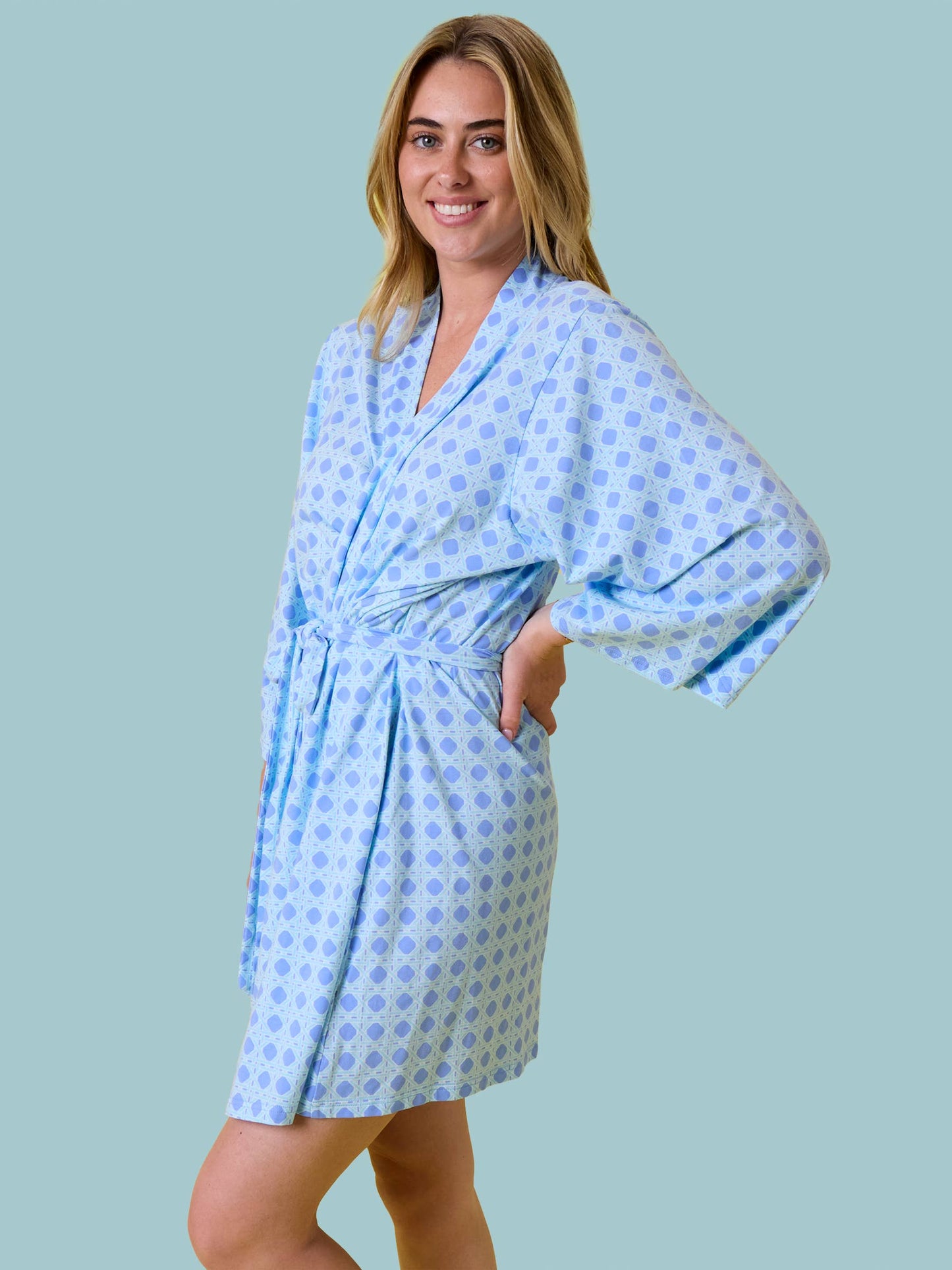 SoftSnooze™ Women's Cotton Modal Periwinkle Blue Coastal Cane Mommy & Me Maternity Robe