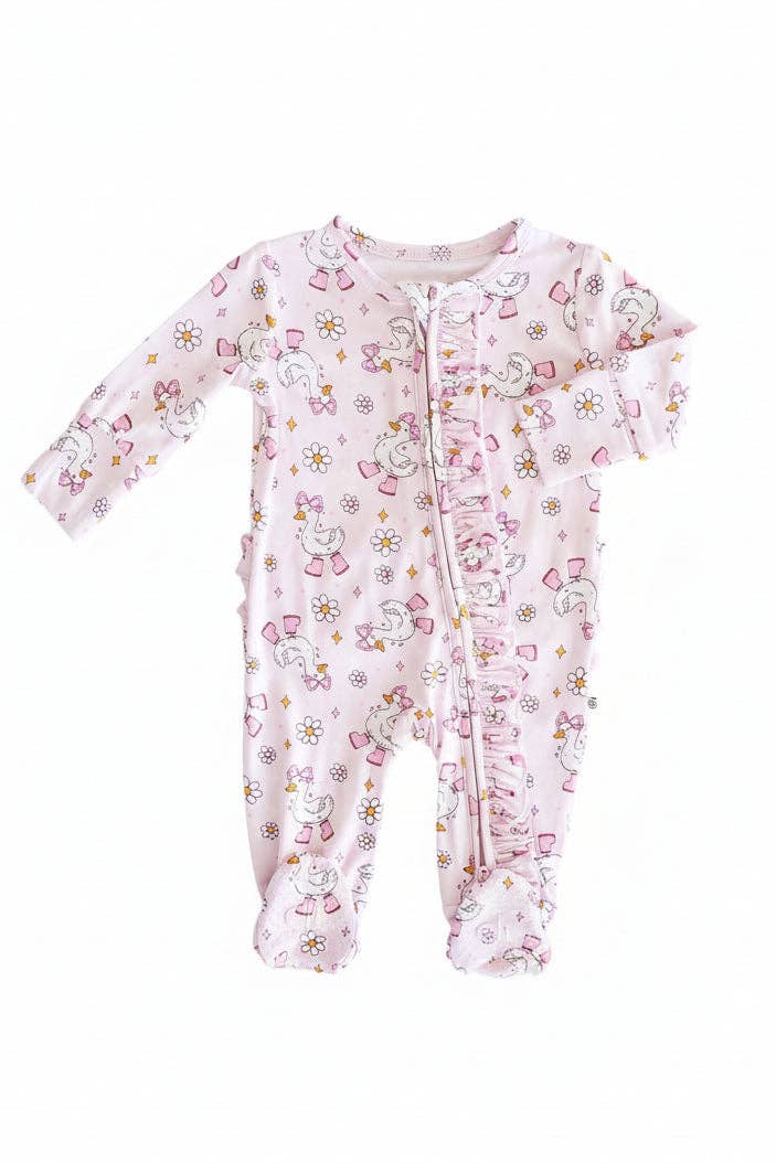 Silly Goose Ruffle Zipper Footie | Pink