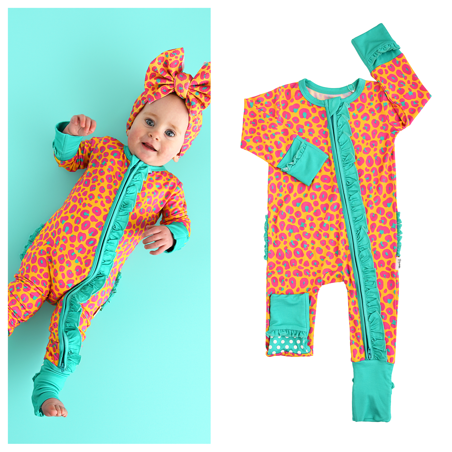 Kelly Leopard RUFFLE ZIP Bamboo One Piece Baby Outfit