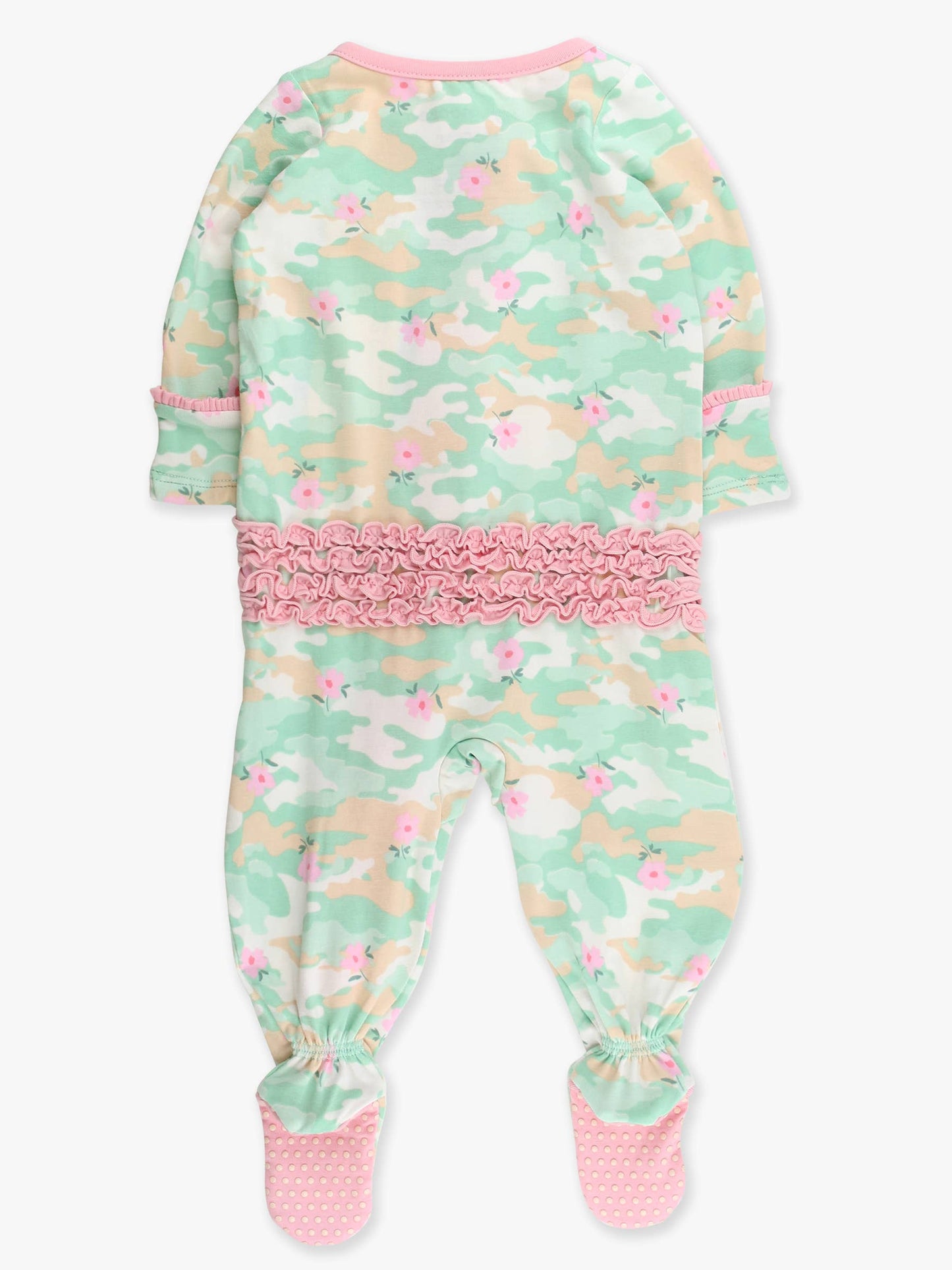 SoftSnooze™ Baby Girls Cotton Modal Sage Blossom Camo Footed Ruffle One Piece Pajama