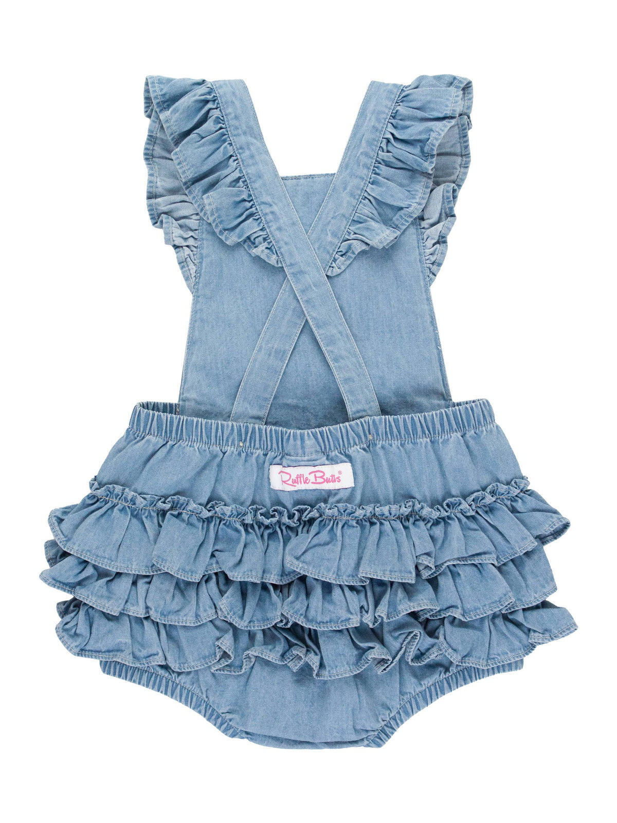 Baby Girls Light Wash Flutter Overall Romper