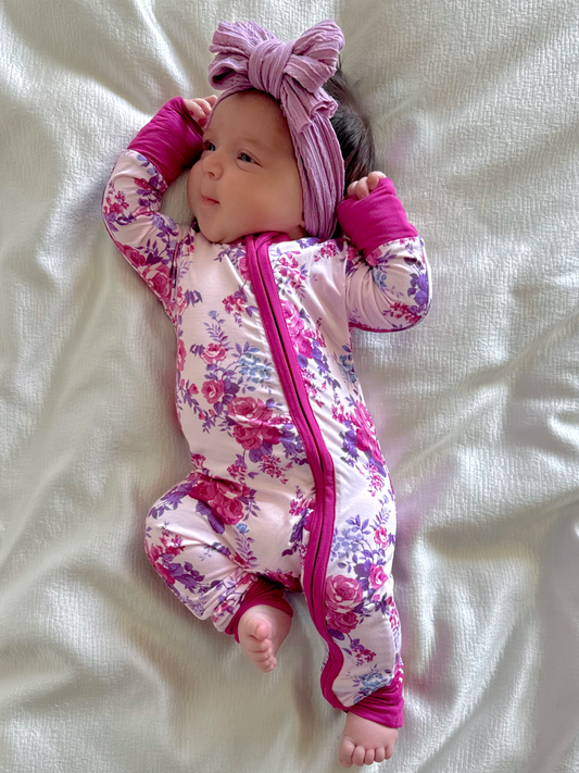 2-Way Zip Romper, Violet Rose