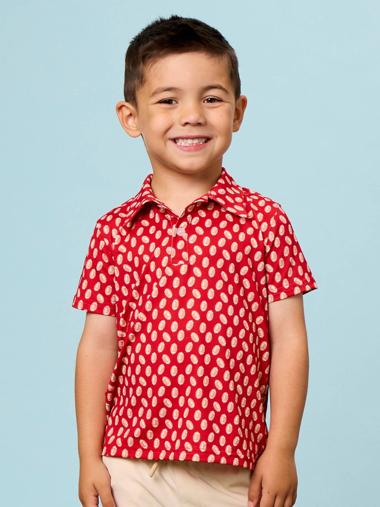 Boys Varsity Red Football Frenzy Knit Short Sleeve Performance Polo