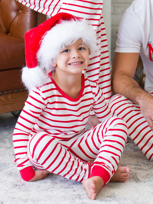 SoftSnooze™ Boys Cotton Modal Red & White Stripe Long Sleeve Pajama Set