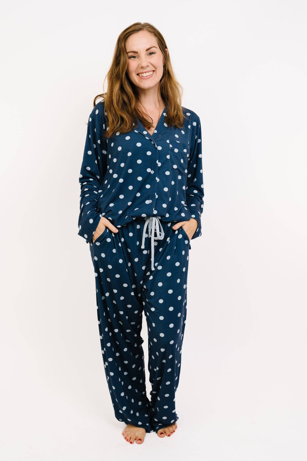 Navy Polkadot Women's Bamboo Pajama Set